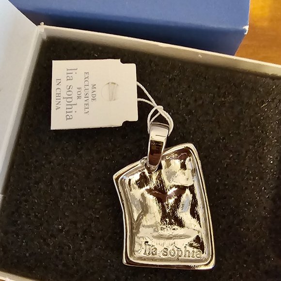 New in the Box Lia Sophia Black Enamel Flower Silver Pendant Slide ANISE - Picture 3 of 3